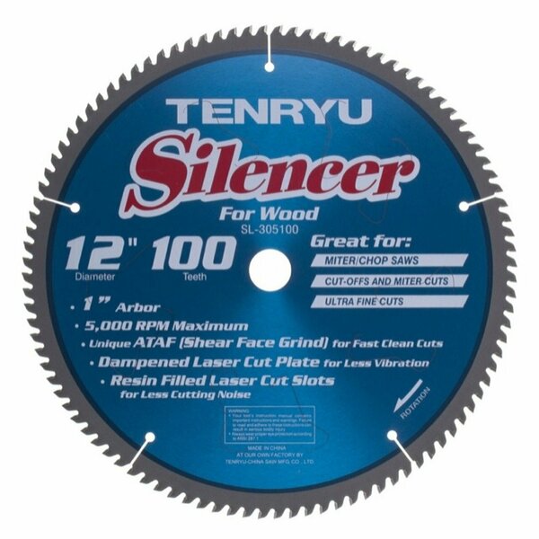 Tenryu 12in Silencer Miter Saw Blade 100T 1in Arbor SL-305100